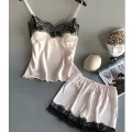 Women's Satin Pajama Set - V-Neck, Lace, Bowknot, Sexy Sleepwear with Shorts 4